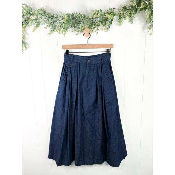 Ralph Lauren Dresses & Skirts - Vintage Ralph Lauren Denim Maxi Skirt Size 6 Dark Wash Pleated Cotton